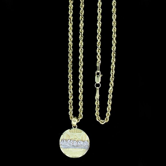 10K Real Gold Rope Chain and Last Supper Pendant Set - Picture 1 of 8
